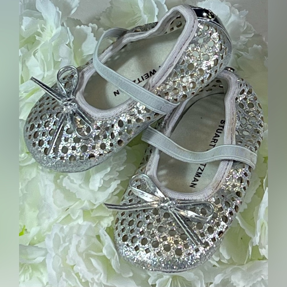 Stuart Weitzman "My First Weitzmans" Silver Glittery Ballet Flats Infant Size 4 - Picture 4 of 15